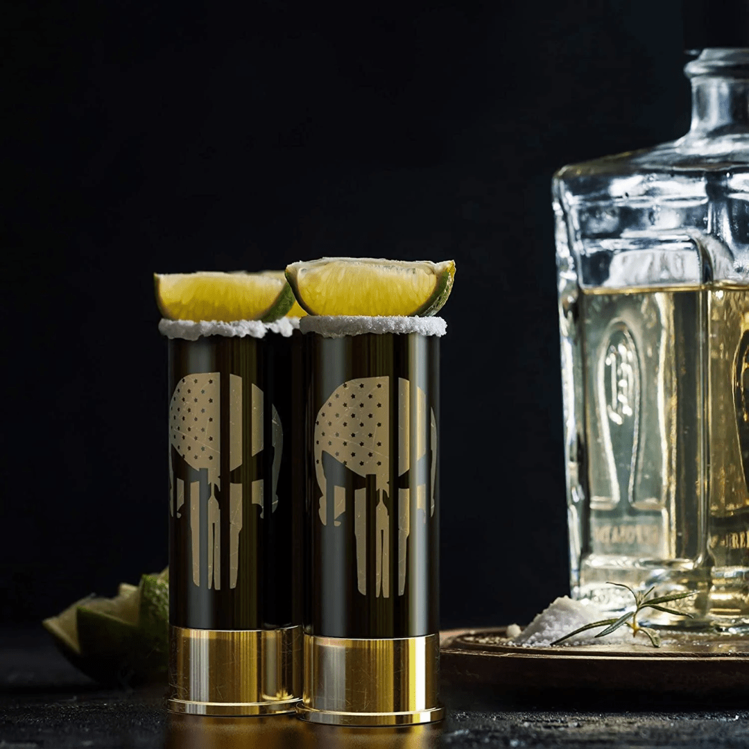 12 Gauge Shot Glasses Set of 4 - Skull American Flag - PatriotDepot.com