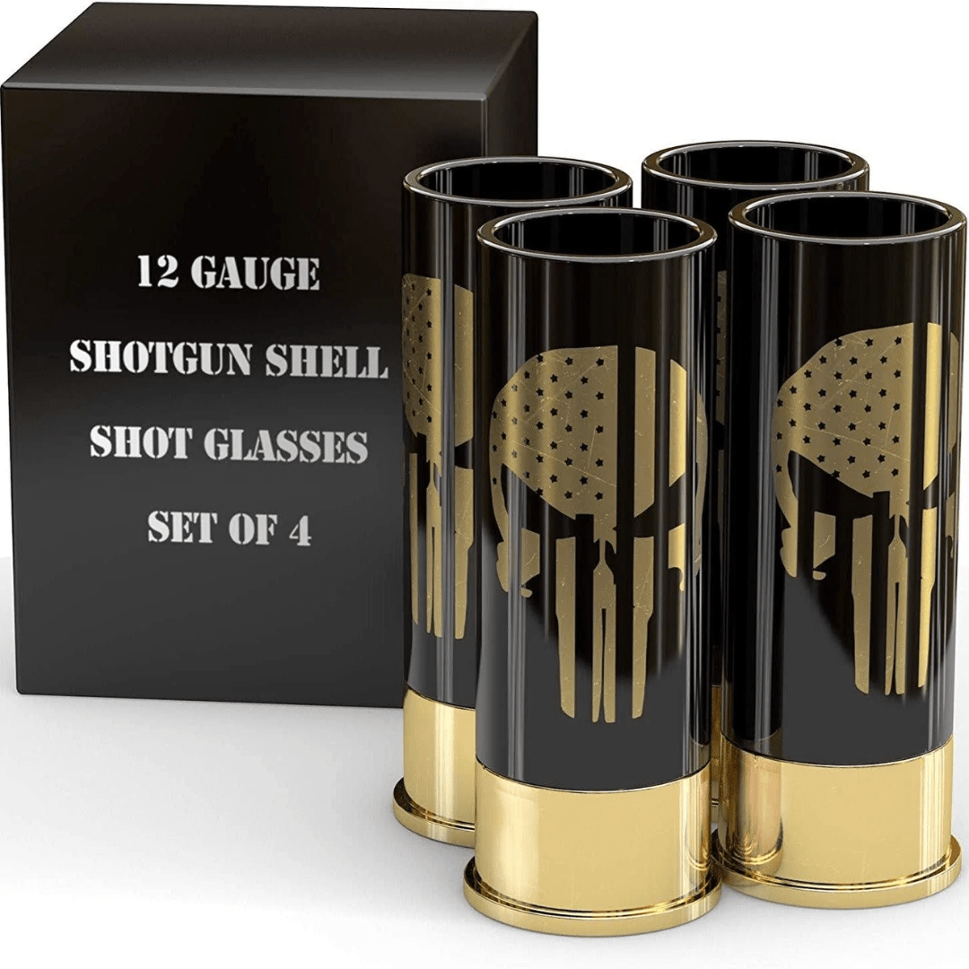 12 Gauge Shot Glasses Set of 4 - Skull American Flag - PatriotDepot.com