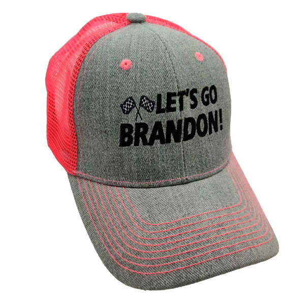 Let's Go Brandon Embroidered Trucker Style Hat (Grey-Pink)