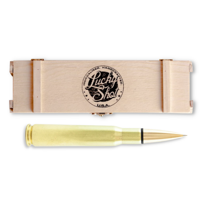 .50 Caliber Bullet Twist Pen in Brass with Ammo Crate Box