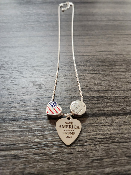 Trump "Save America" 2024 (The best is yet to come) Patriotic Heart Necklace