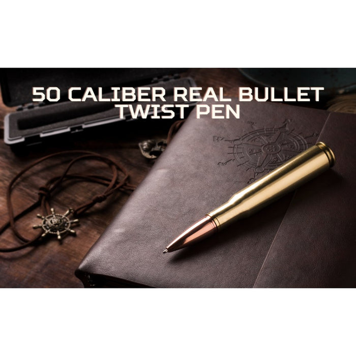 50 BMG Authentic Brass Casing Refillable Twist Pen w/ Tactical