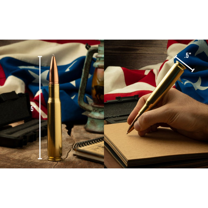 50 BMG Authentic Brass Casing Refillable Twist Pen w/ Military Green Tactical Gift Box (Made in the USA)