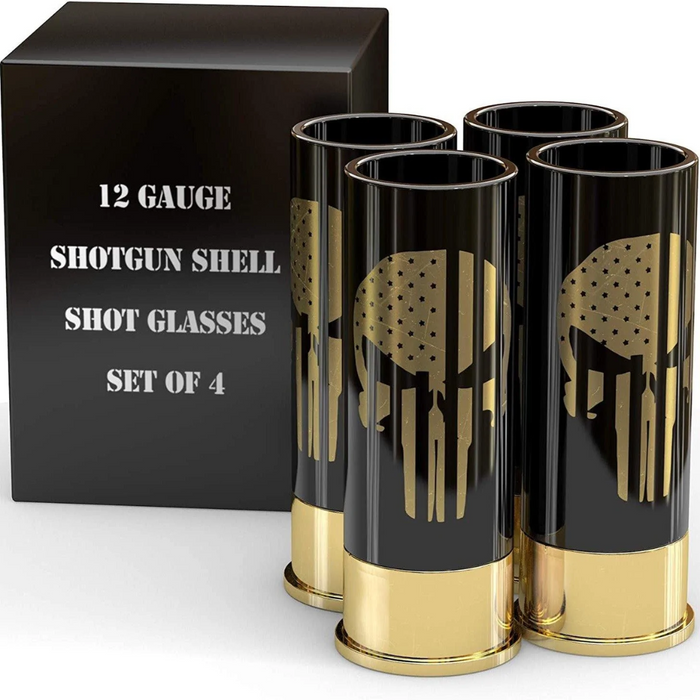 12 Gauge Shot Glasses Set of 4 - Skull American Flag