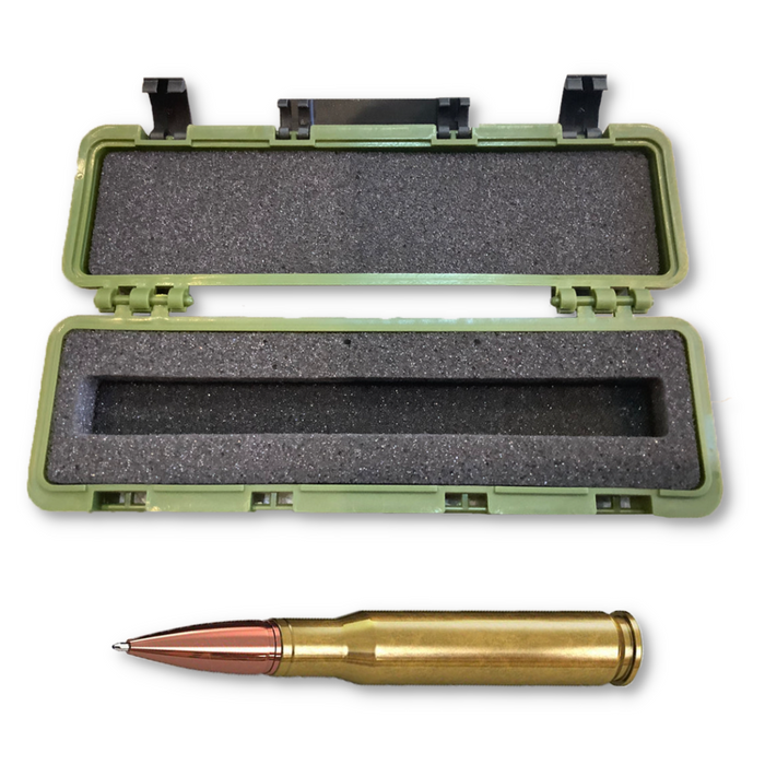 50 BMG Authentic Brass Casing Refillable Twist Pen w/ Military Green Tactical Gift Box (Made in the USA)