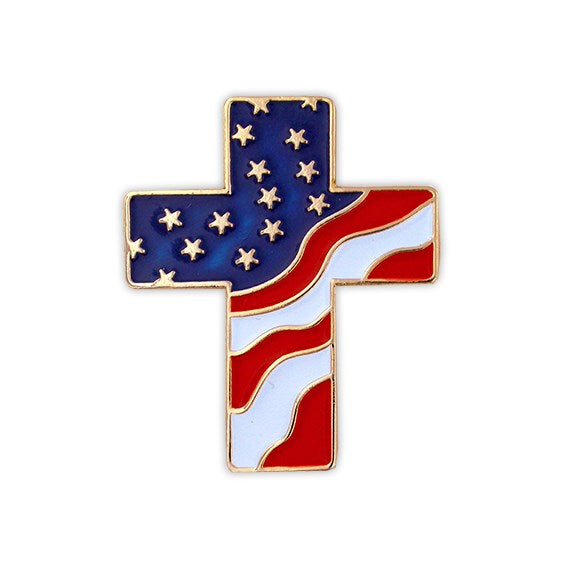 American Flag Filled Cross Gold Plated Lapel Pin