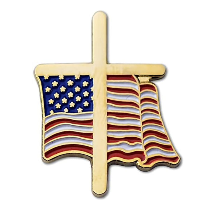 Cross and Waving Flag Enamel Pin