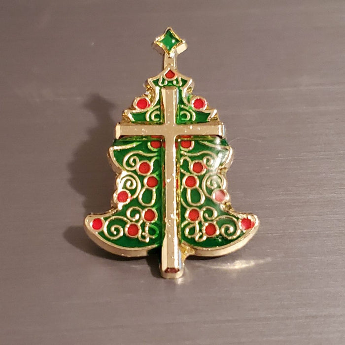 Cross and Christmas Tree Lapel Pin
