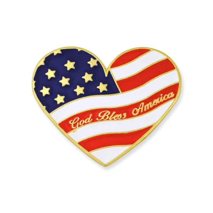 God Bless America Heart-Shaped Gold Plated Flag Pin