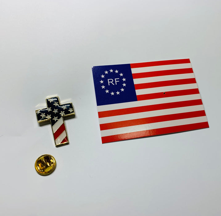 USA Cross with Flag Enamel Lapel Pin