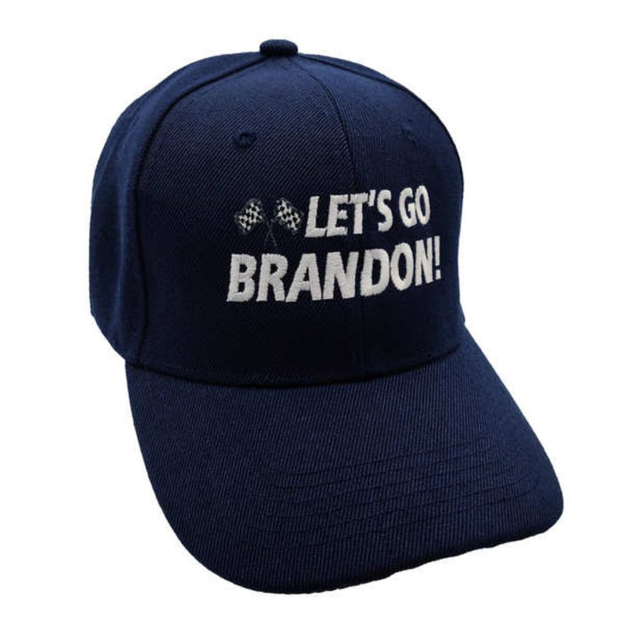 Let's Go Brandon (Checkered Flag) Custom Embroidered Hats (Navy)