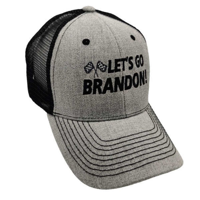 Let's Go Brandon Embroidered Trucker Style Hat (Grey-Black)