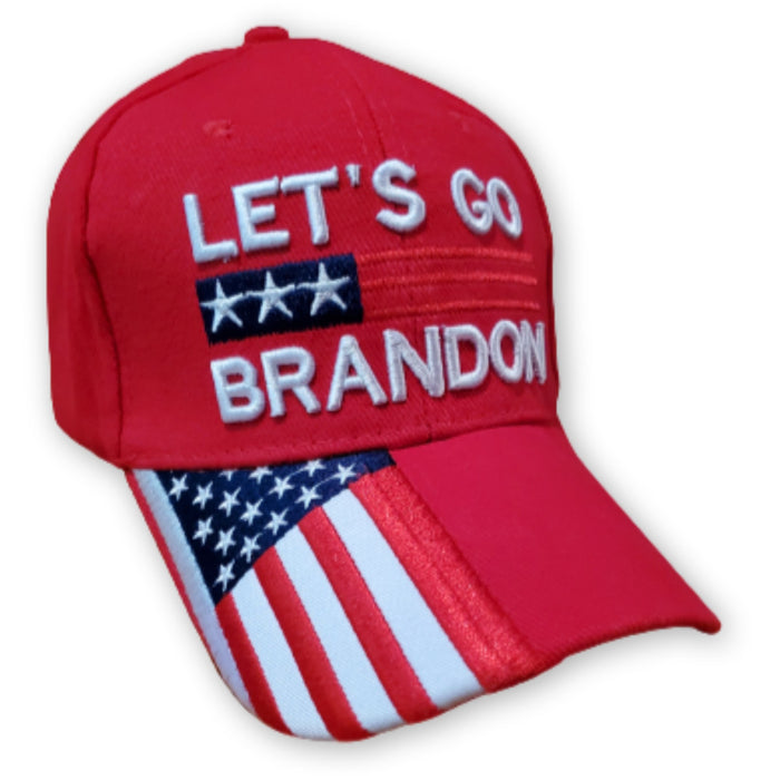 Premium Let's Go Brandon Hat with Embroidered Flag Bill (Red)