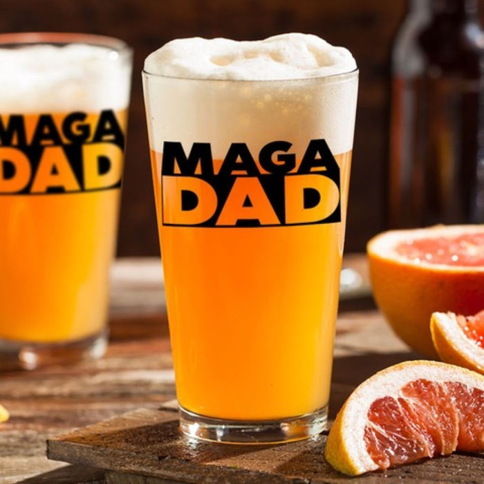 MAGA dad pint glass with foam beer