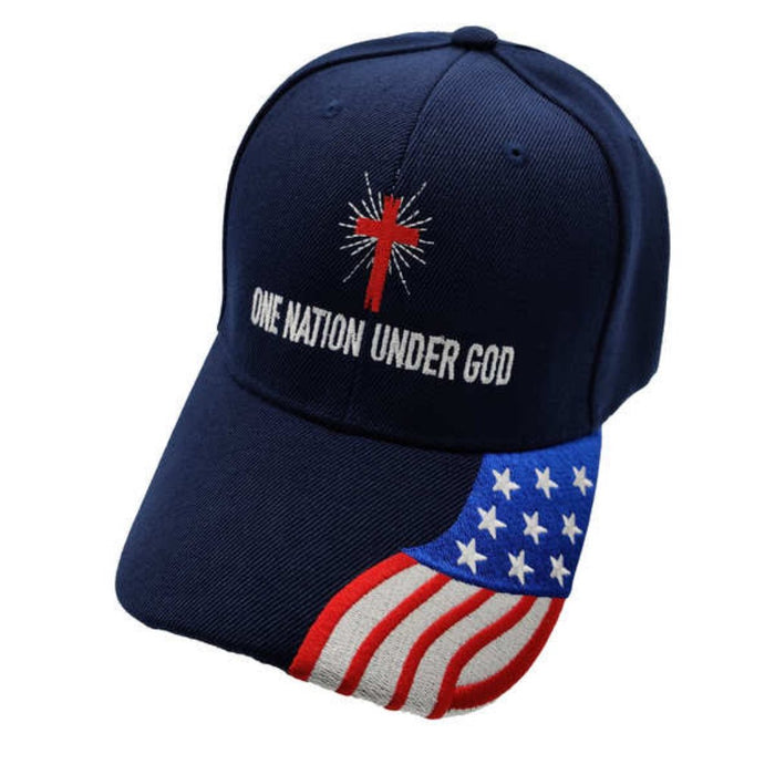 One Nation Under God Embroidered Hat w/ Flag Bill