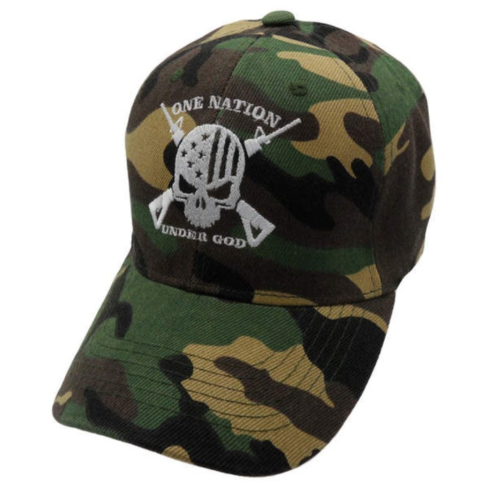 One Nation Under God Skull Custom Embroidered Hat (Camo)