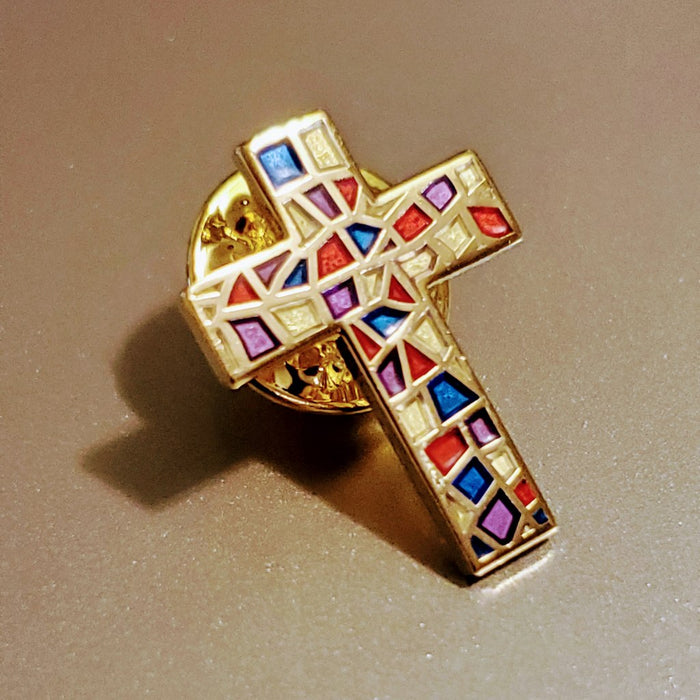 Stained Glass Cross Cloisonné Lapel Pin