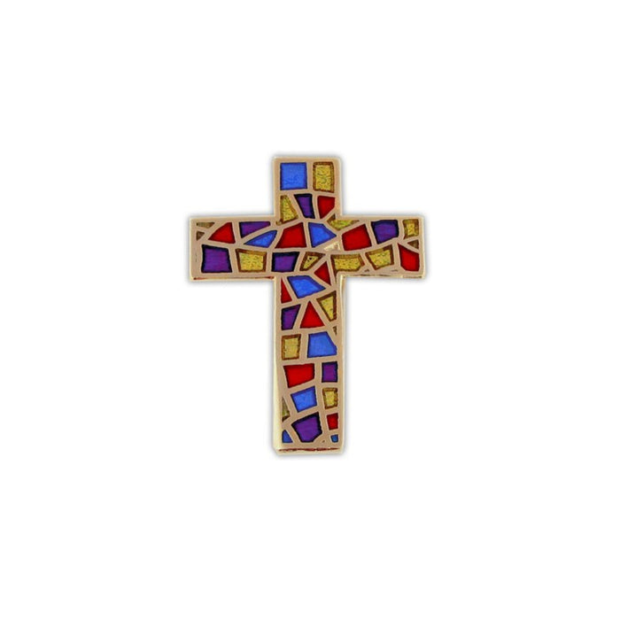 Stained Glass Cross Cloisonné Lapel Pin