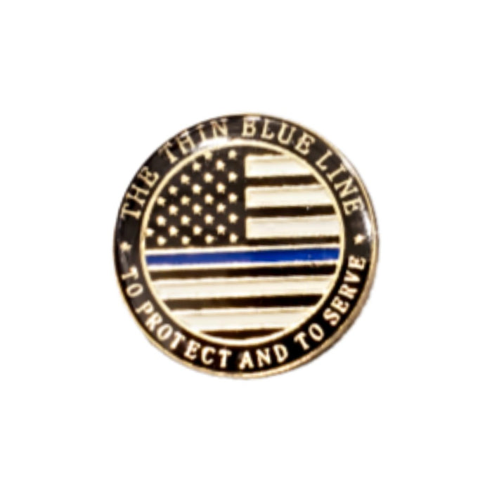 The Thin Blue Line to Protect and to Serve Round Lapel Pin