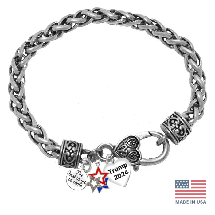 Trump 2024 Star Charms 'The Best is Yet to Come' Anitque Wheat Chain Bracelet