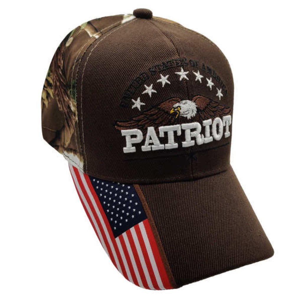 United States of America Patriot Hat with Flag Bill (Brown/Camo) | Patriot Depot