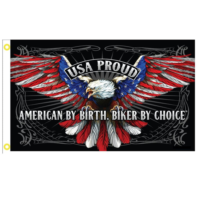 USA Proud American By Birth Biker By Choice 3'x5' Flag