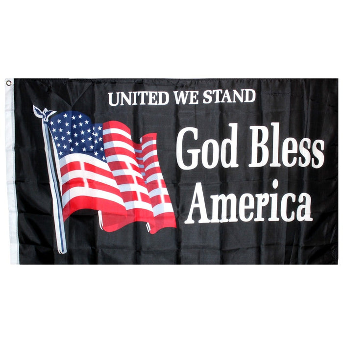 United We Stand God Bless America 3'X5' Flag (Black)