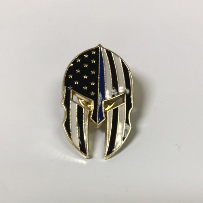 Molon Labe Crusader Thin Blue Line Helmet Pin (Gold Plated)