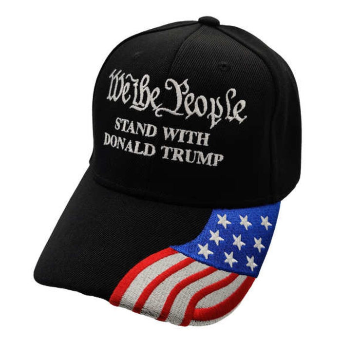 We the People Stand with Trump (w/flag bill) Embroidered Hat (Black)