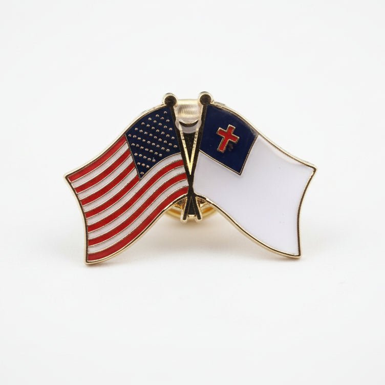 American and Christian Flags Enamel Lapel Pin - PatriotDepot.com
