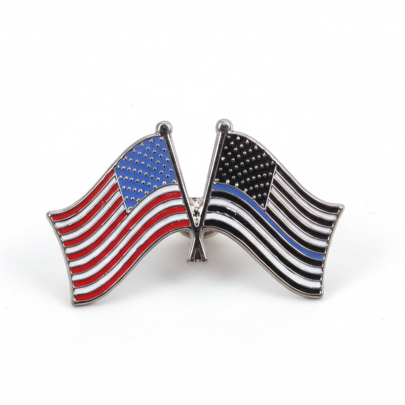 American and Thin Blue Line Flags Lapel Pin - PatriotDepot.com