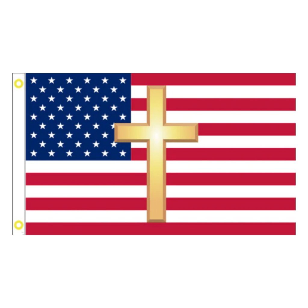 American Flag and Gold Cross 3'x5' Flag - PatriotDepot.com
