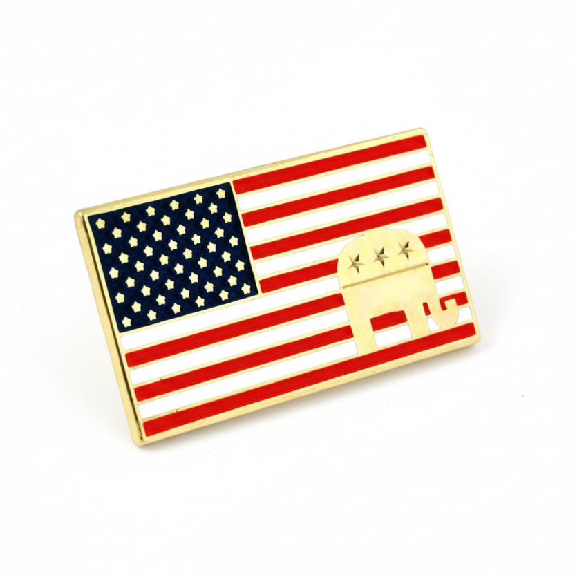 American Flag Republican Gold Plated Lapel Pin - PatriotDepot.com