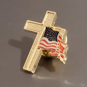 American Flag with Gold Cross Enamel Lapel Pin - PatriotDepot.com
