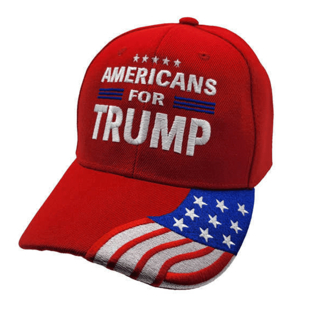 Americans for Trump Embroidered Hat w/Flag Bill (Red) - PatriotDepot.com