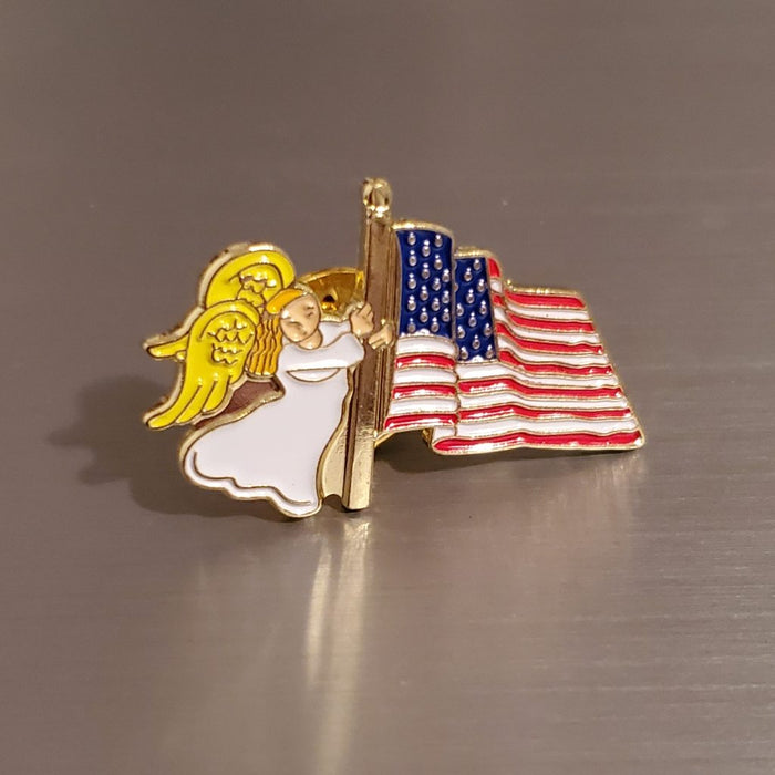 Patriotic Angel American Flag Gold Plated Lapel Pin