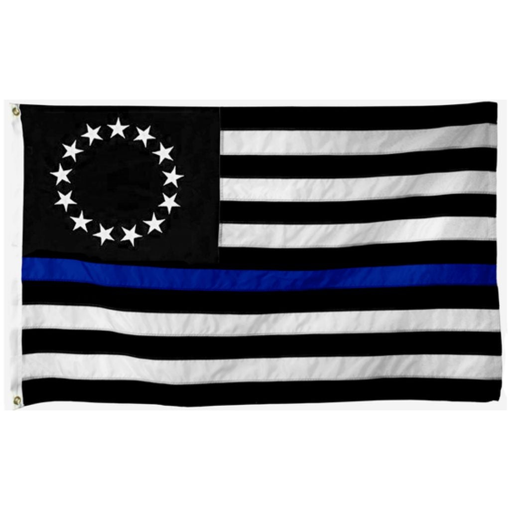 Betsy Ross Thin Blue Line Embroidered 3'X5' Flag - PatriotDepot.com