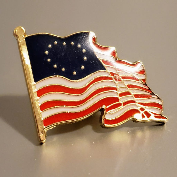 Betsy Ross American Waving Flag Cloisonne Lapel Pin