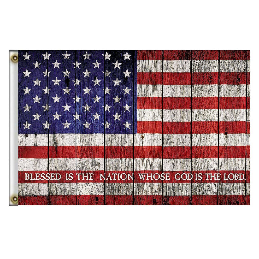 Blessed is the Nation Whose God is the Lord American 3'x5' Flag - PatriotDepot.com