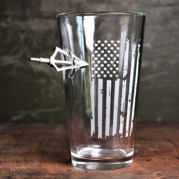 American Flag Broadhead Pint Glass (Made in the USA)