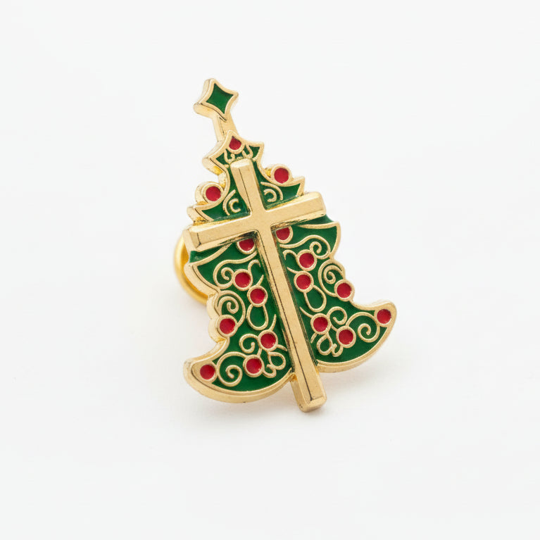 Cross and Christmas Tree Lapel Pin - PatriotDepot.com