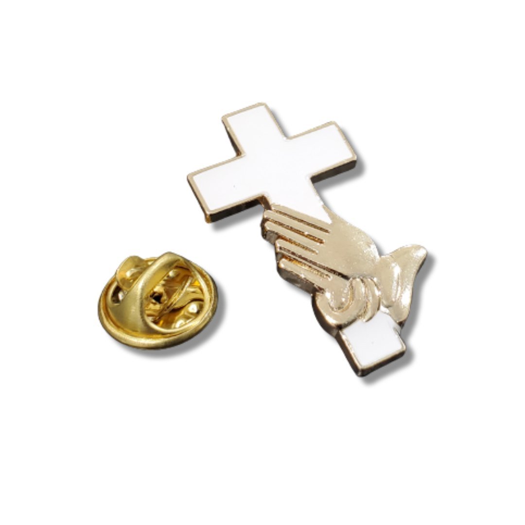 Cross and Praying Hands Lapel Pin - PatriotDepot.com