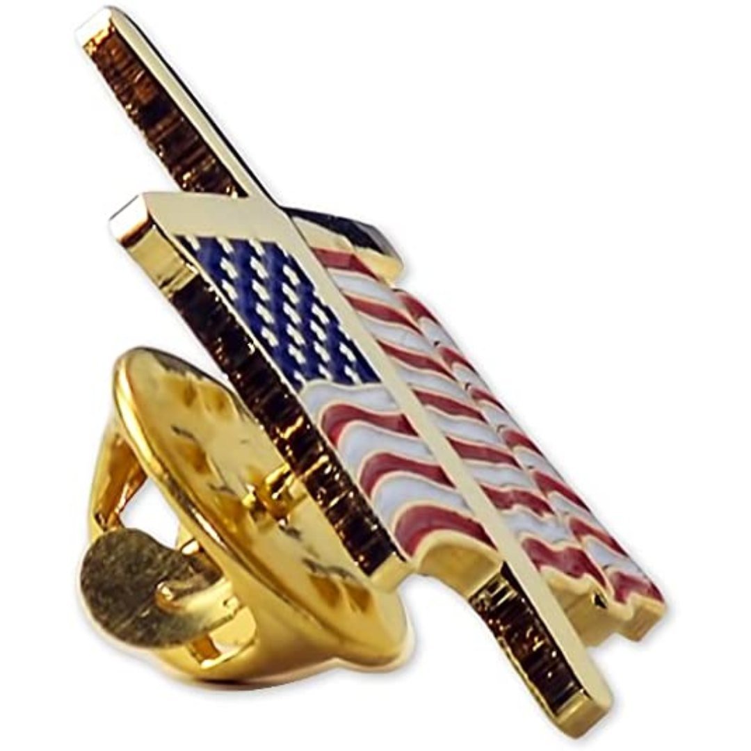 Cross and Waving Flag Enamel Pin - PatriotDepot.com
