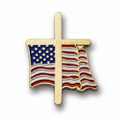 Cross and Waving Flag Enamel Pin - PatriotDepot.com