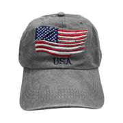 Custom Embroidered USA American Waving Flag Hat (Grey) - PatriotDepot.com