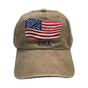 Custom Embroidered USA American Waving Flag Hat (Khaki) - PatriotDepot.com