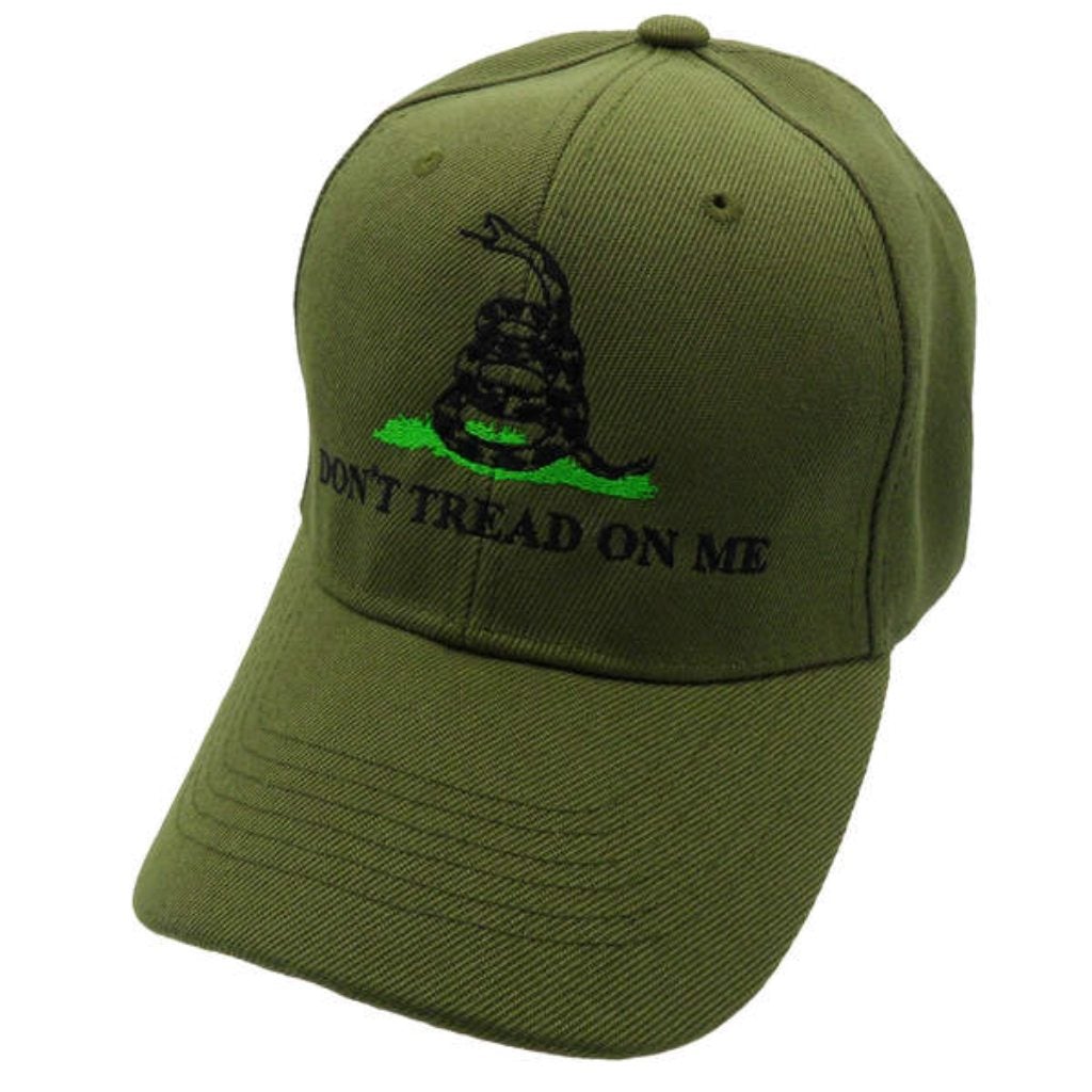 Don't Tread on Me Custom Embroidered Hat (Olive Green) - PatriotDepot.com