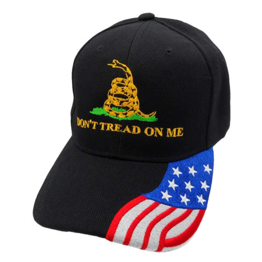 Don't Tread On Me Custom Embroidered Hat w/ Flag Bill - PatriotDepot.com