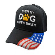 Even My Dog Hates Biden Embroidered Hat w/Flag Bill (Black) - PatriotDepot.com