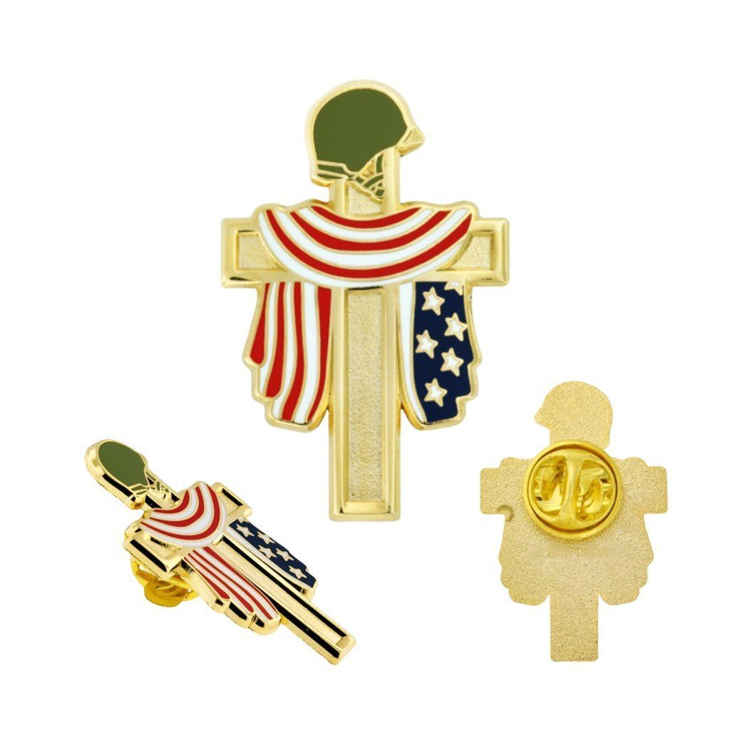 Fallen Heroes Flag and Cross Pin - PatriotDepot.com